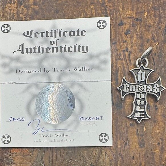 TRAVIS WALKER Double Cross Xmas 2001 Cross Pendant 925 W/Pouch & guarantee card - Picture 6 of 12